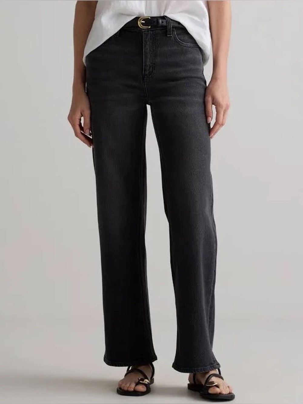 Quince Bella Stretch Relaxed Straight Jeans Size 31 Charcoal Black 90s High Rise